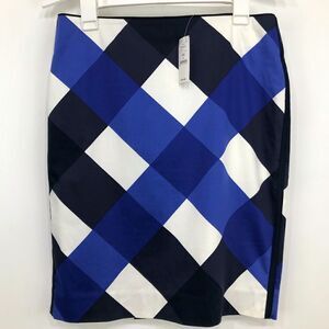 White House Black Market Cobalt Blue Black Macro Check Plaid Pencil Skirt NEW